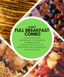 FULL BREAKFAST COMBO: 5 WAFFLES CHOCOCHIPS + 5 WAFFLES ARANDANOS + 5 WAFFLES NARANJA HOLANDESA + 1PAQ TORTILLA MAIZ AMARILLO